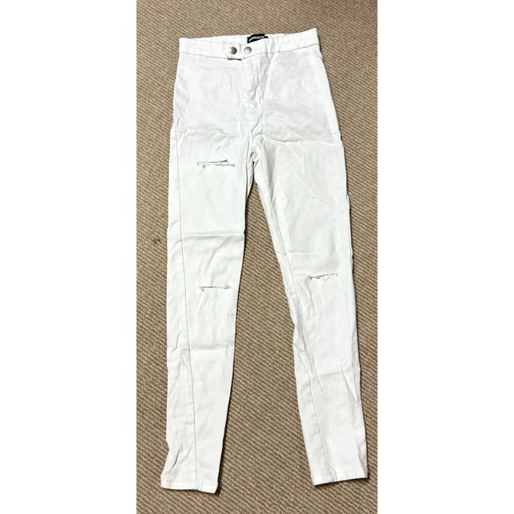 Momokrom Jeans size 2 Stretchy High Waist Ankle Grazer White distressed